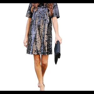 Sequin short black T-shirt dress XL